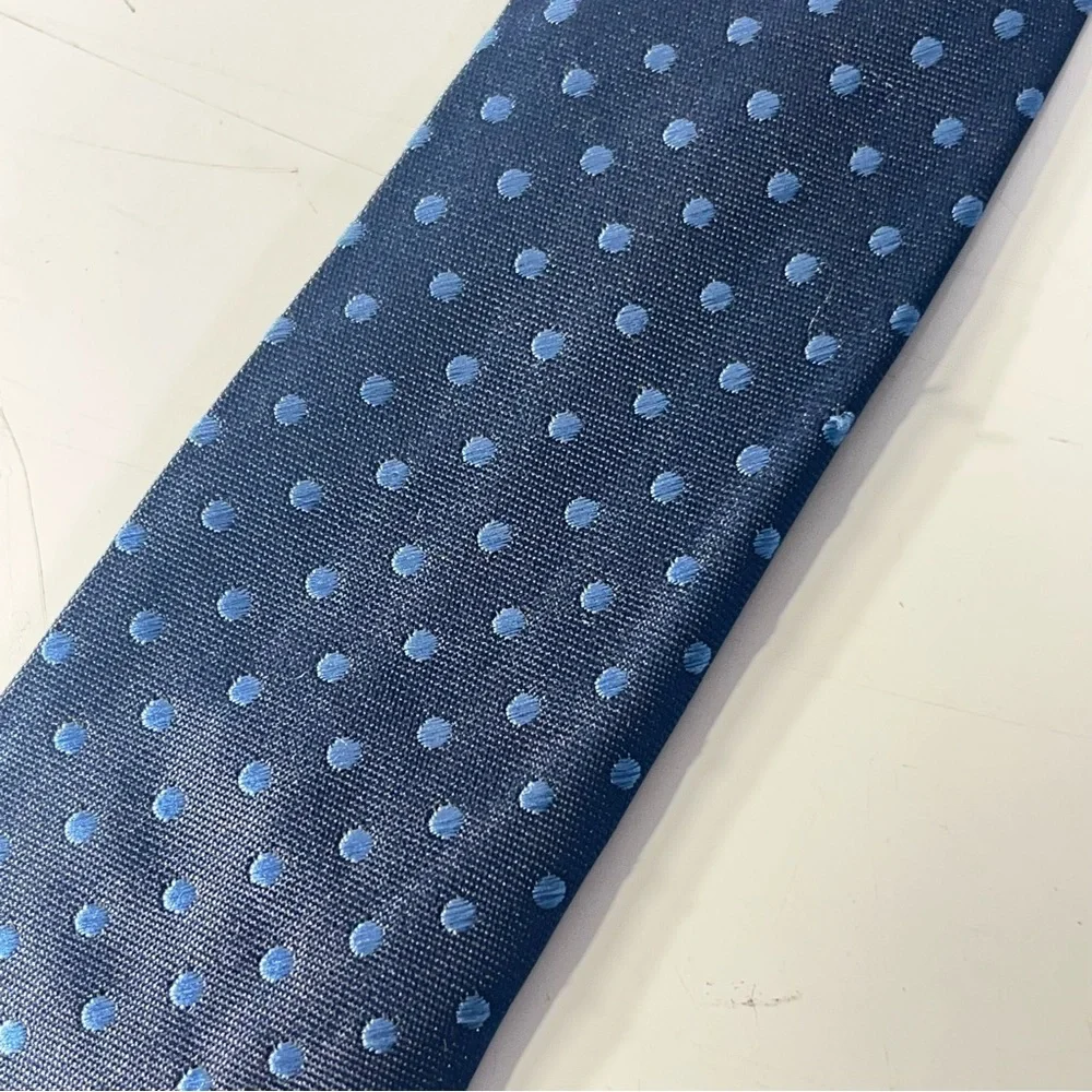 Boys clip on Tie, Light Blue Dots on Dark Blue